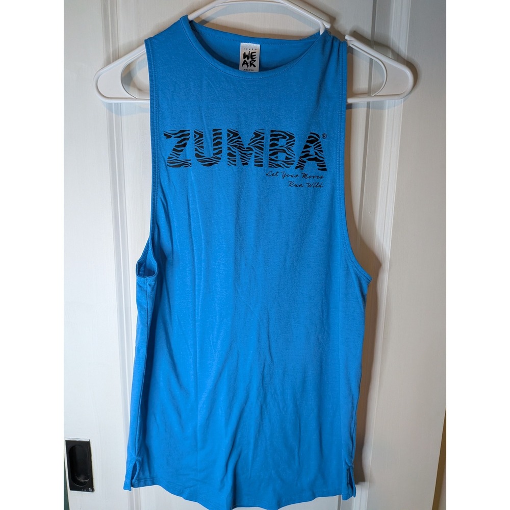 Zumba Wear Women Blue Zebra Logo Muscle Tank Top Size XS Suave Activewear